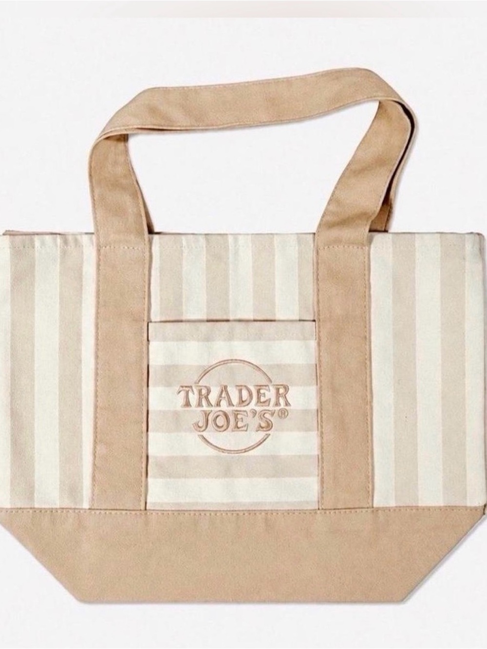 Trader Joe's cream Striped Canvas Tote